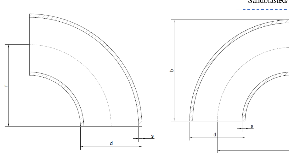 Long radius elbow — dimensioned drawing
