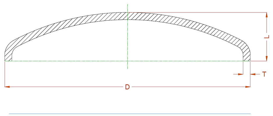 Seamless cap — dimensioned drawing