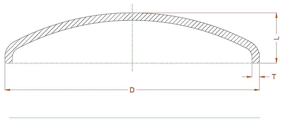 Seamless cap — dimensioned drawing