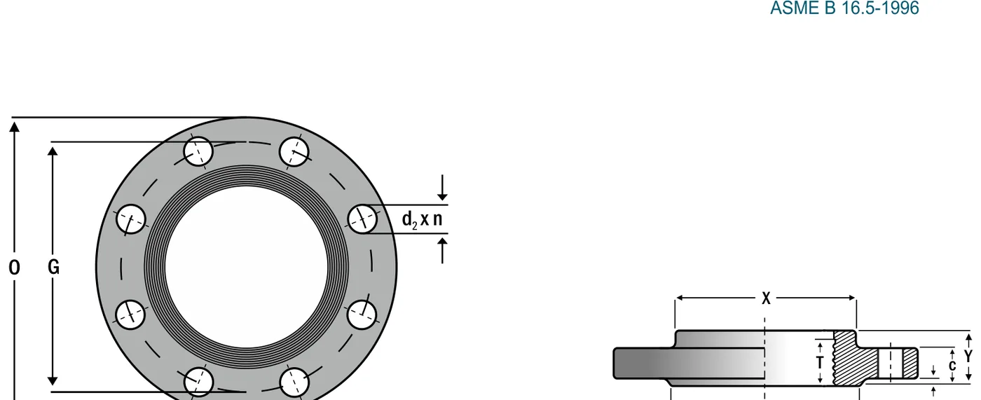 Screwed / threaded flange — dimensioned drawing (representative custom type)