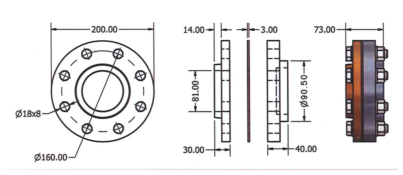 Dimensioned views — 3″ (DN80) PN25 example
