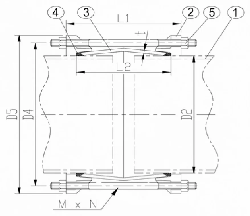 Flexible coupling — dimensioned schematic
